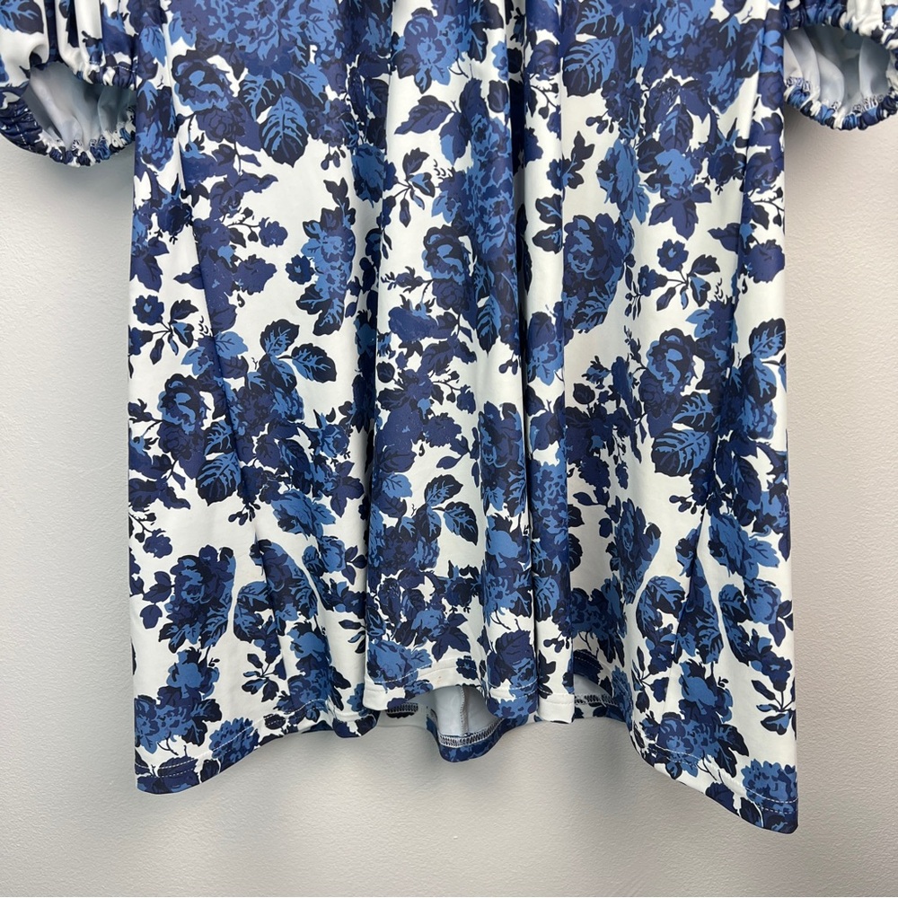 Smith & Quinn Floral Puff Sleeve Bow Detail Mini/Midi Dress Size Small Blue - Picture 10 of 12